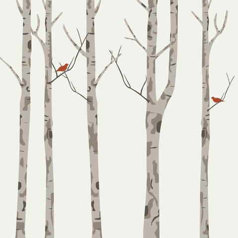 Dry Winter Birch Trees and Birds Sign Template