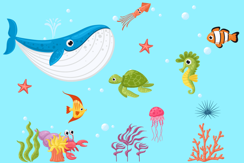 Cartoon Fish and Marine Life Ocean Template