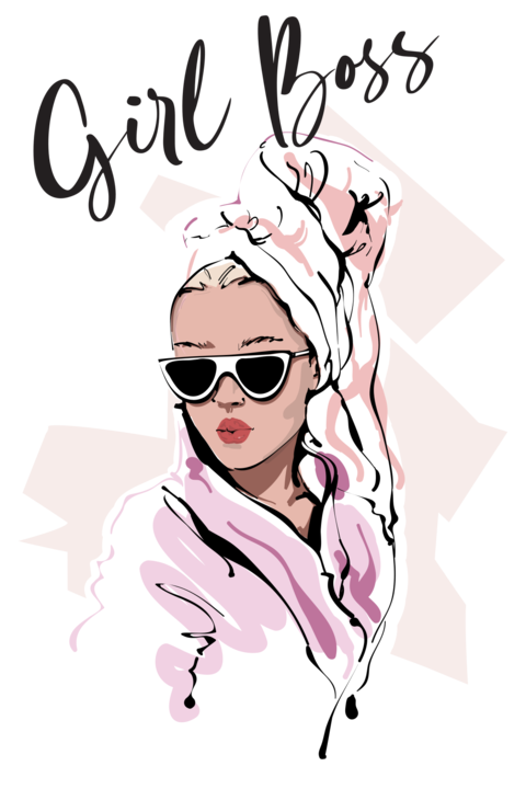 Girl Boss With Towel on Her Head Clip Art Creative Template