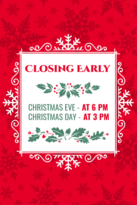 Red and White Christmas Closing Early Sign Template