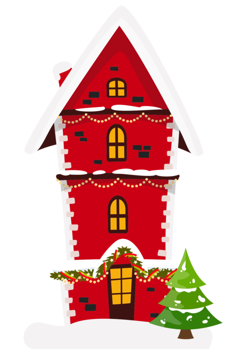 Red House With Christmas Lights and Decoration Sign Template