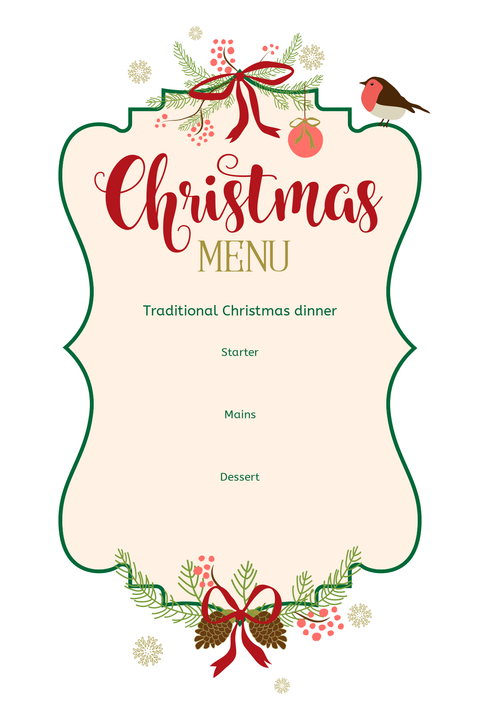 Christmas Menu With Curvy Frame Sign Template