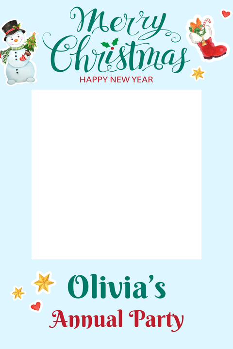 Baby Blue Christmas Annual Party Selfie Frame Template
