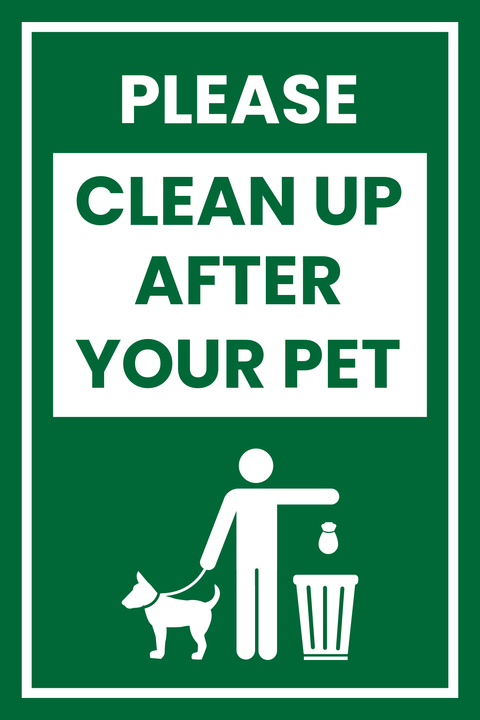 Green Pet Waste Cleanup Reminder Sign Template