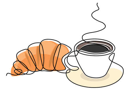 Coffee Cup and Croissant Line Art Decor Template