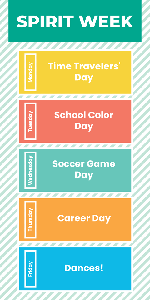 Colorful Spirit Week Themes and Schedule Sign Template