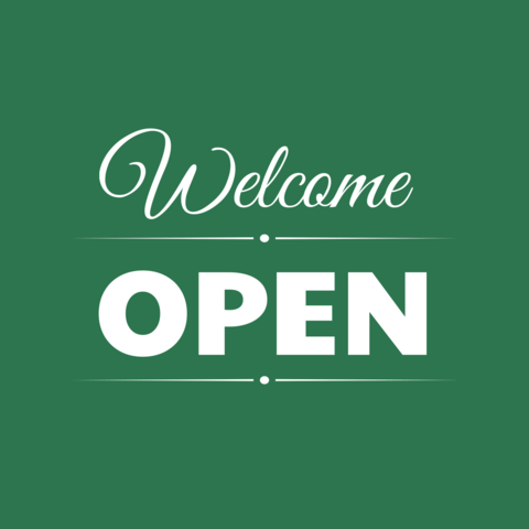 Green Background Open Welcoming Sign Template