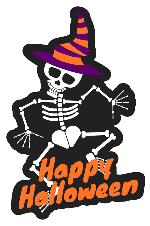 Dancing Skeleton With a Hat Halloween Sign Template