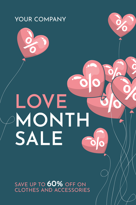 Pink Heart Balloons Love Month Sale Sign Template