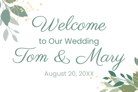 Green Leaves on a Wedding Invitation Sign Template
