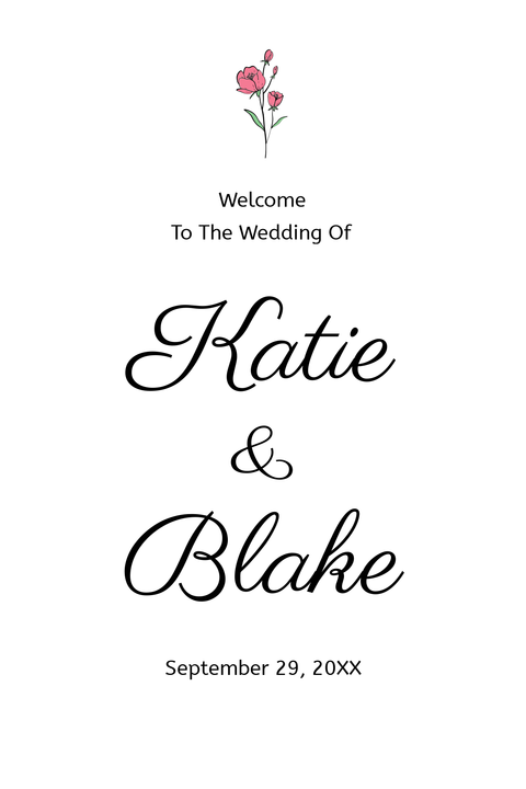 Pink Flower-Themed Wedding Invitation Sign Template