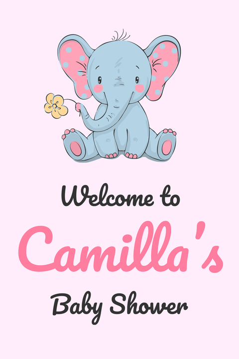 Cute Elephant With a Flower Baby Shower Sign Template
