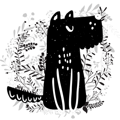 Cute Black and White Dog in Floral Setting Sign Template