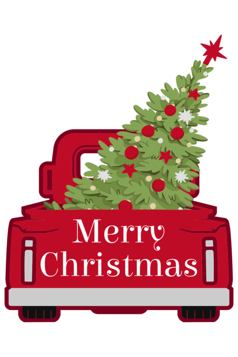 Red Truck With Decorated Christmas Tree Holiday Template