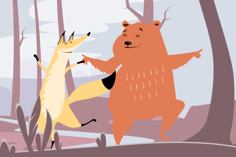 Fox and Bear Dancing Through the Forest Animal Template