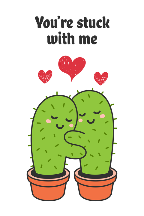 Decorative Hugging Cacti Illustration Sign Template