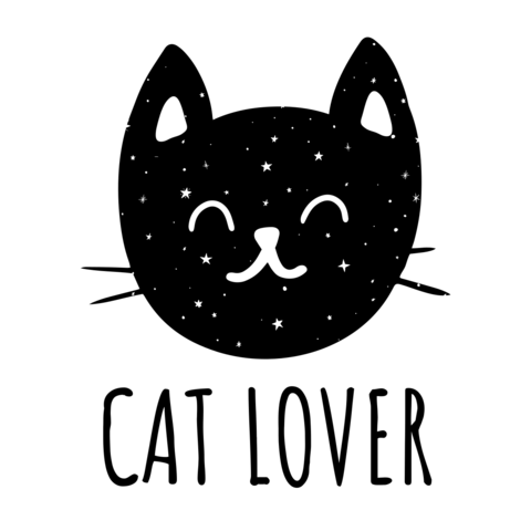 Smiling Black Cat Face With Stars Animal Template