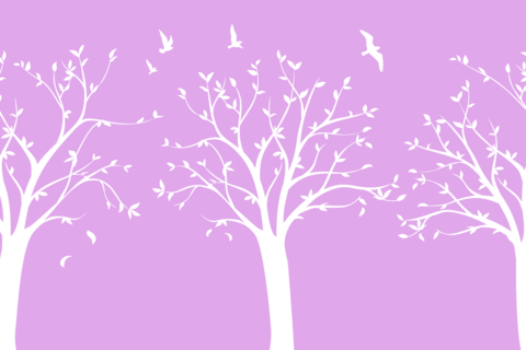 White Trees With Birds Decorative Sign Template