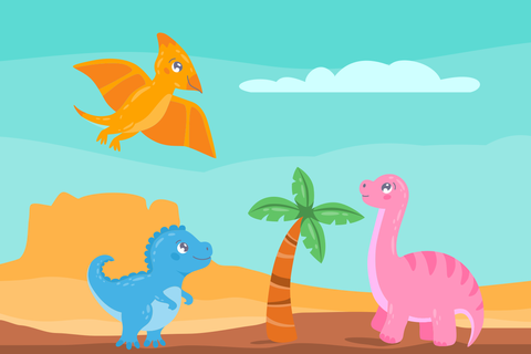 Colorful Cartoon Dinosaurs in a Desert Sign Template