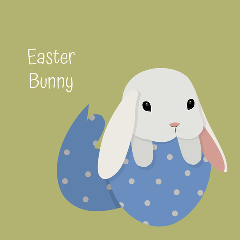 White Bunny in a Blue Eggshell Easter Sign Template