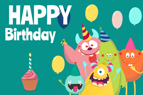 Happy Monsters With Balloons Birthday Sign Template