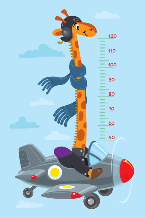 Giraffe in Airplane Baby Growth Chart Sign Template