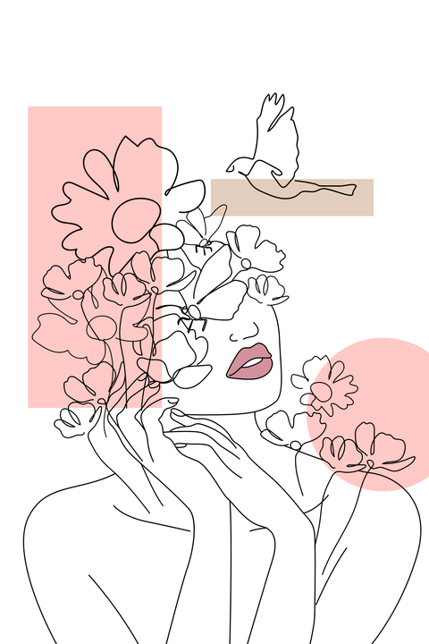 Girl With Pigeon and Flowers Silhouette Sign Template