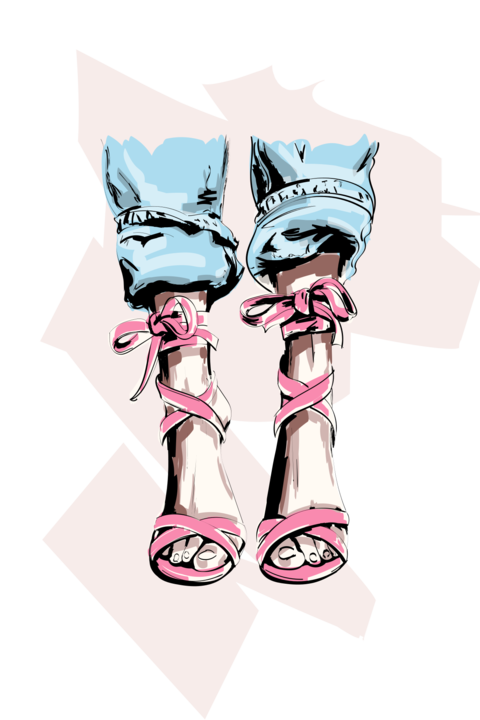 Woman In Pink Ribbon High Heels and Jeans Fashion Template