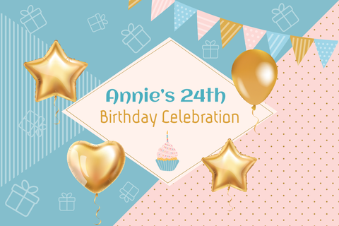 Golden Balloons on a Blue-Pink Background Birthday Template