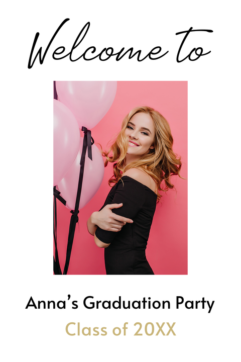 Smiling Girl With Pink Balloons Graduation Sign Template