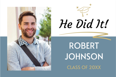 Happy Male Student on a Blue and White Graduation Template