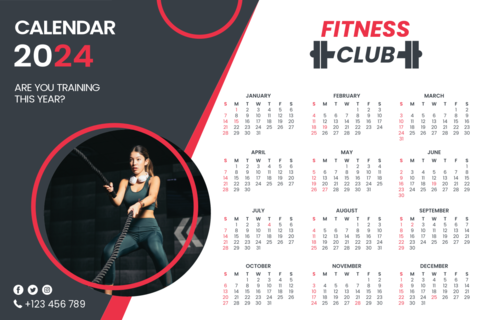 Gray, Red and White Fitness Club Calendar Template