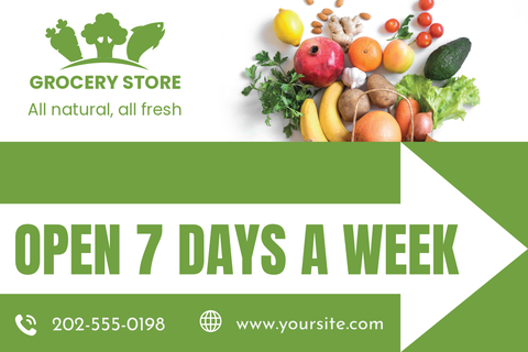 Grocery Store With Fruits and Veggies Open Sign Template