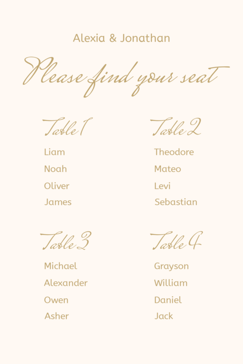 Guest Seating Chart Customizable Template