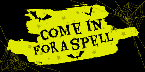 Bats and Spiders on an Acid Yellow Halloween Sign Template