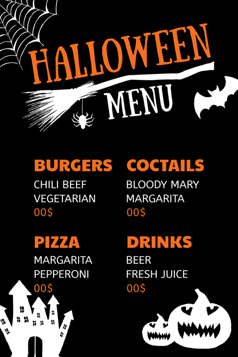 Black Halloween Menu Sign Template