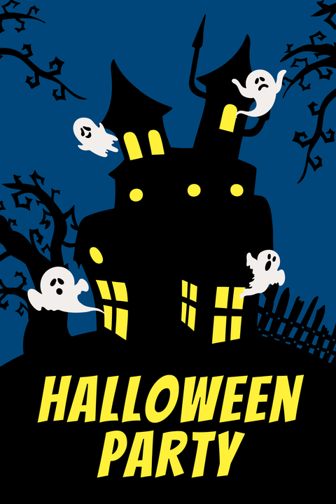 Cartoon Haunted House Halloween Sign Template