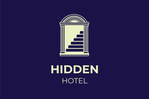 Hidden Hotel Blue and Yellow Sign Template
