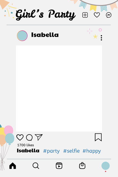 Girl's Party Social Media Post-Themed Selfie Frame Template