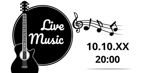 Black Guitar and Musical Notes Sign Template