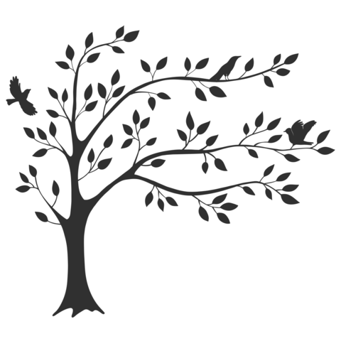 Black Tree and Birds on a White Background Sign Template