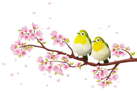 Cherry Blossoms and Birds on a Branch Nature Template