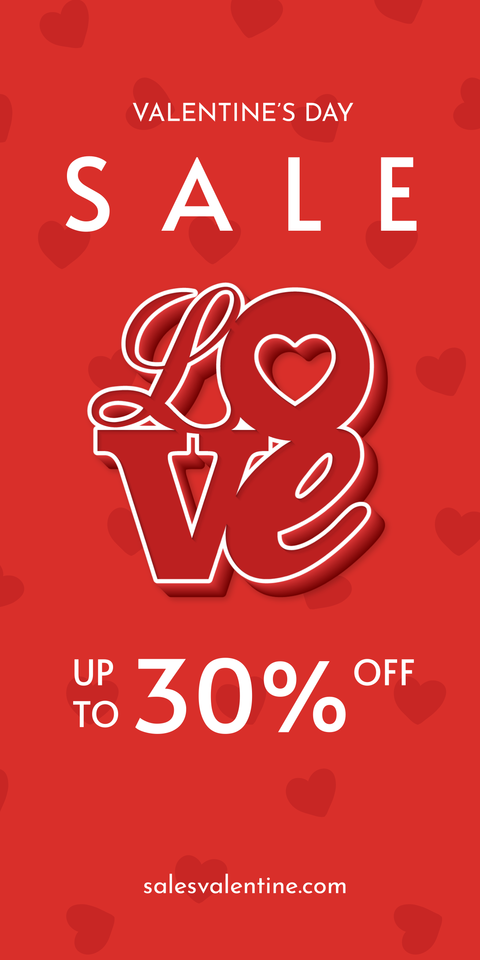 Heart-Themed Valentine's Day 30% Off Sale Sign Template