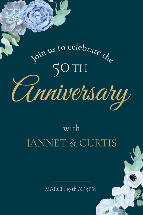 Floral Blue Wedding Anniversary Sign Template