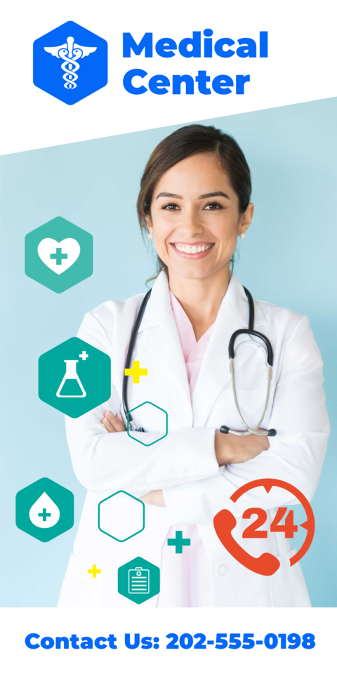 Female Doctor With Stethoscope Medical Center Sign Template