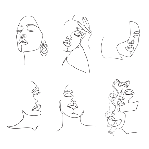 Face Line Art of Different Women Sign Template
