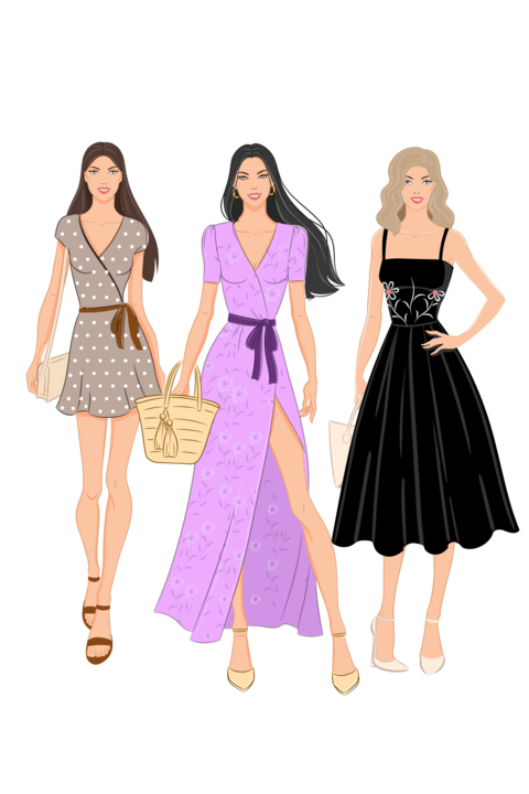Models Illustration Wearing Fashionable Dresses Template