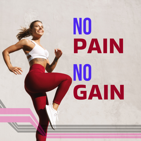Fit Woman in Red Leggings With No Pain No Gain Text Template