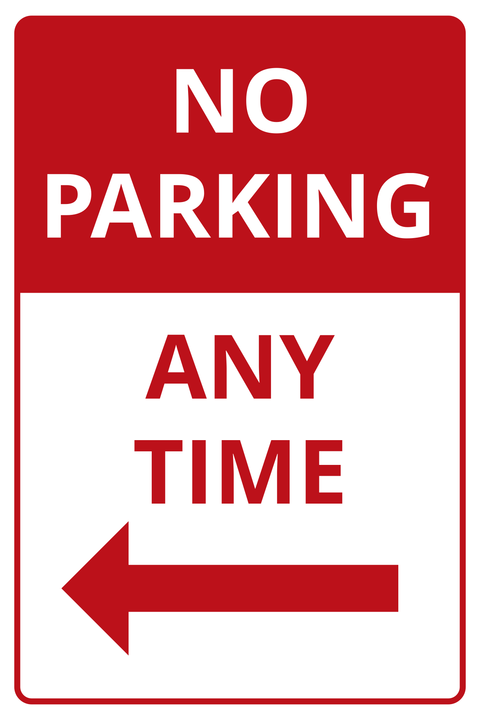 No Parking Any Time With Left Directional Arrow Template