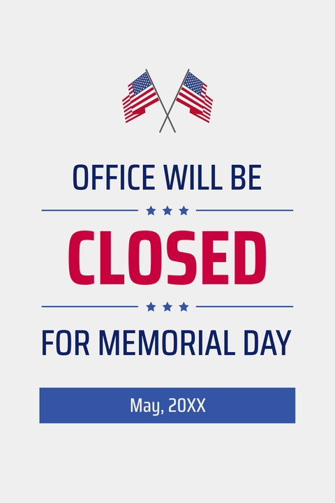 Crossed US Flags Memorial Day Closed Sign Template